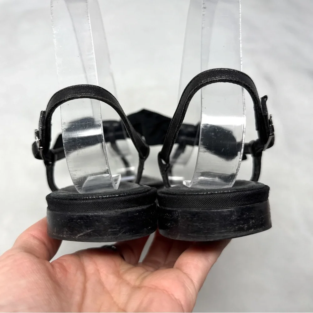 CHANEL Vintage Y2K CC Coco Mark Bow Chain Quilted Leather Flat Sandal Black 38.5 - Picture 8 of 14